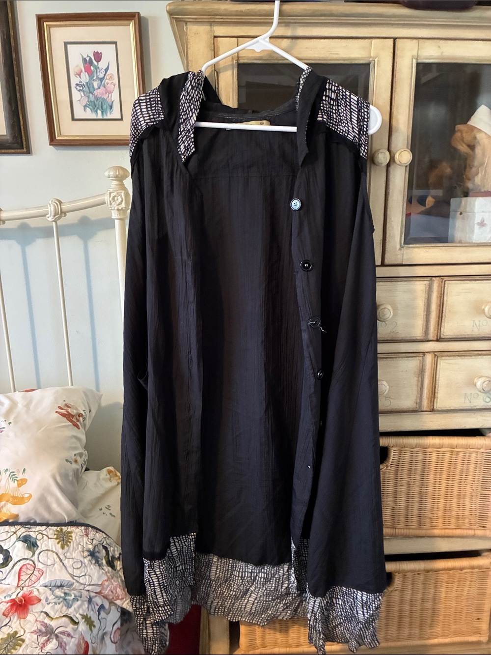 Black Hooded Women's Tunic with Contrast Trim